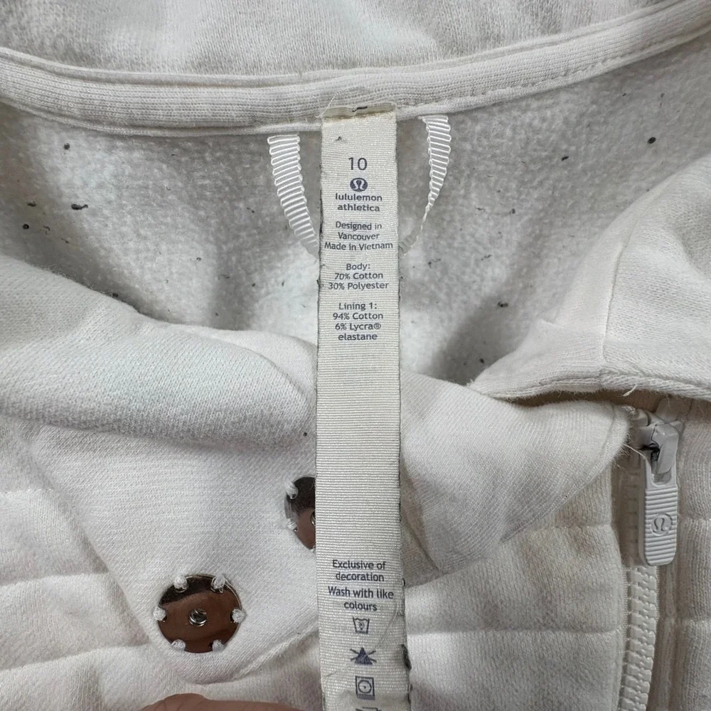 Lululemon Fleece Quilted Be True Full Zip‎ Jacket Women's 10 White Button Collar